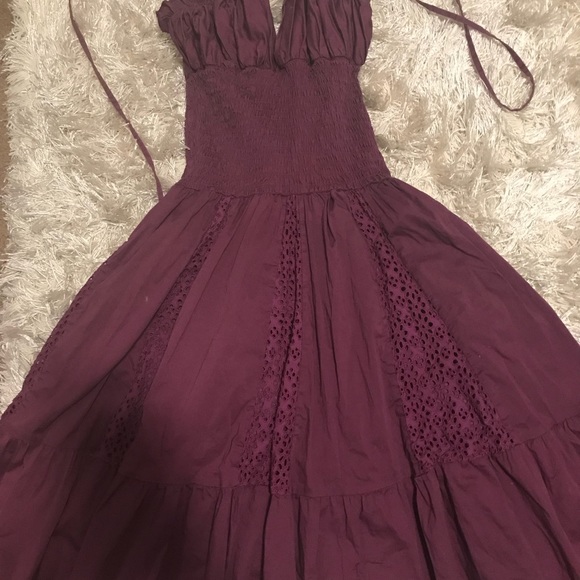 Plum purple woven eyelet summer dress - Picture 4 of 8